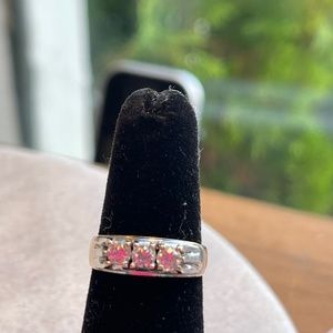 10K White and Yellow Gold Trinity Ring with 3 Stones (not diamond)